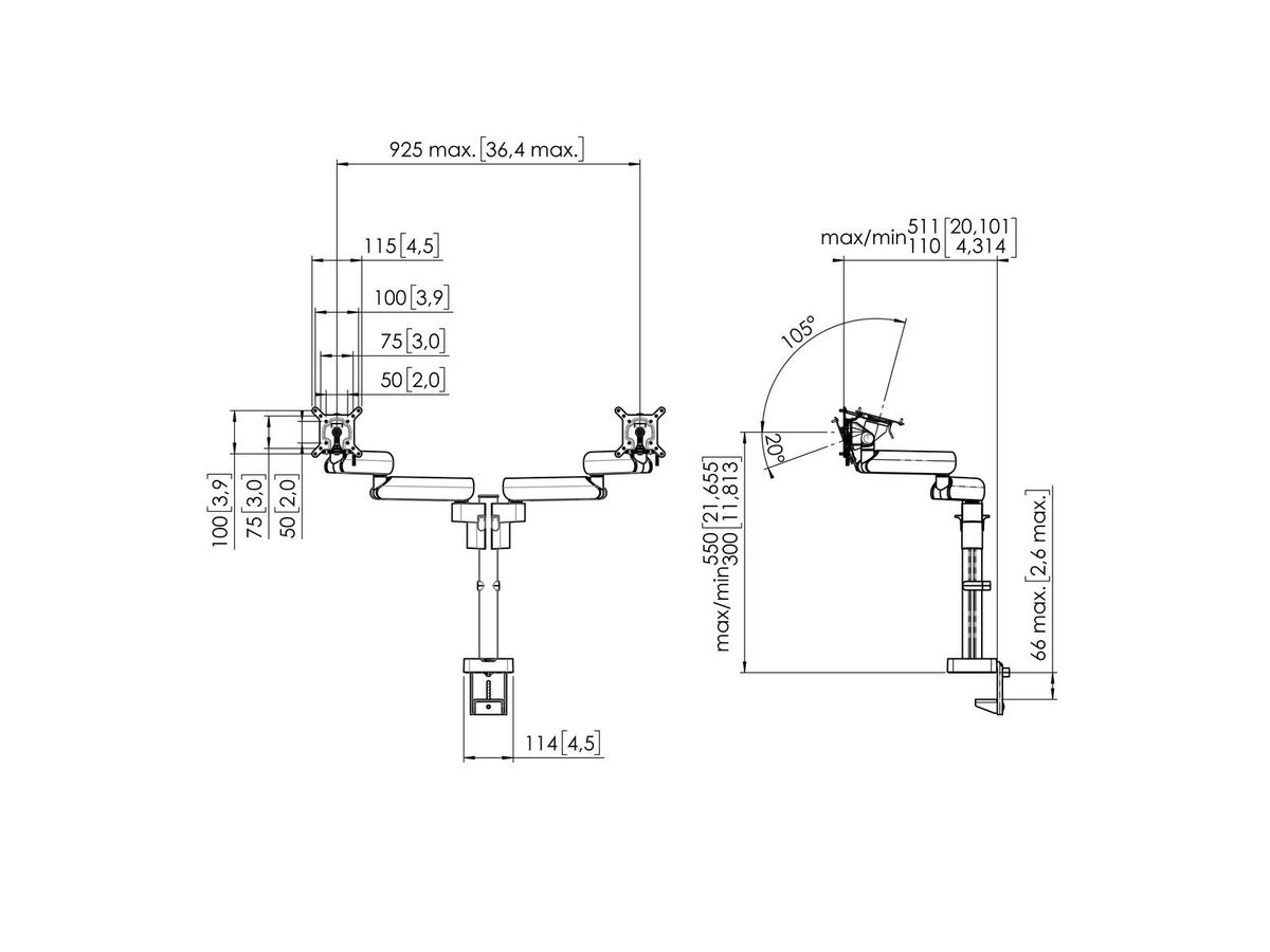 Vogel's Pro DoubleSupport d'écran Motion - table,réglables en hauteur,2x20kg, blanc