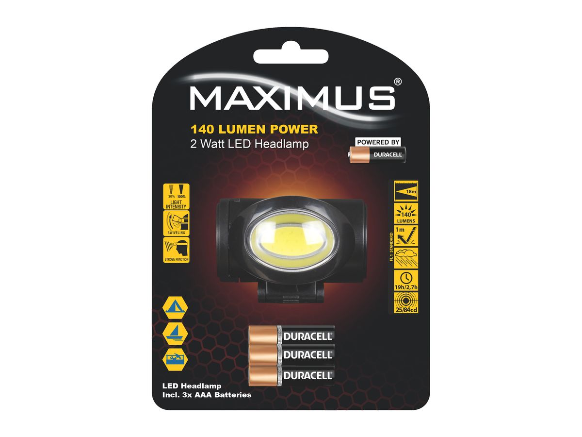 MAXIMUS LED Headlamp M-HDL-001-DU - 2W 140lm 3xAAA Powered by Duracell