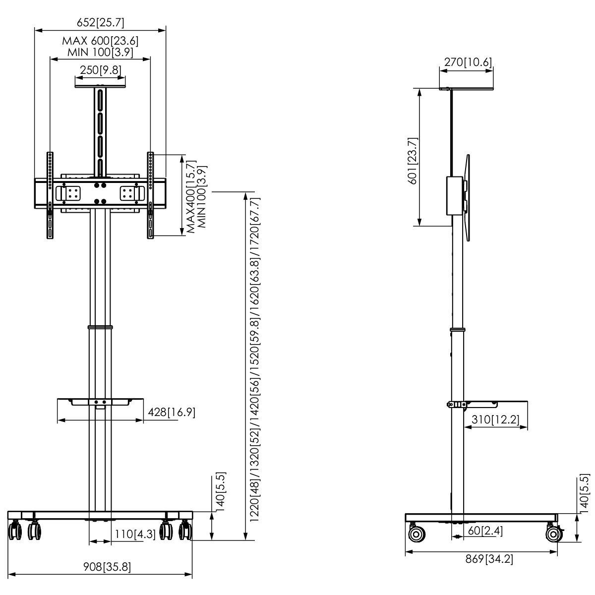 Vogel's ESSENTIAL T1031, schwarz - Bildschirm Trolley, 600x400, 50kg