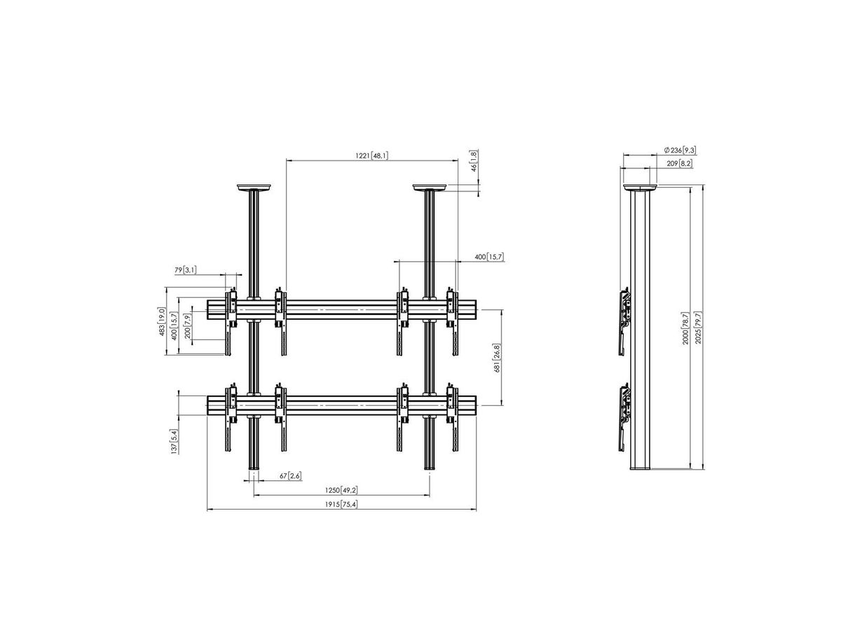 Vogel's Pro Ceiling Mount Bundle - Display, 2x2, <55, 200cm, black