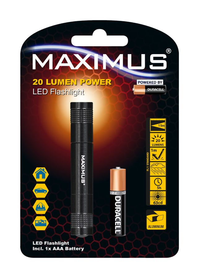 MAXIMUS LED Flashlight M-FL-003-DU - 0.5W 20lm 1xAAA Powered by Duracell