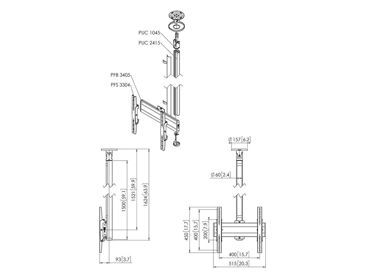 Vogel's Pro Ceiling Mount Bundle - Display, <65, 150cm, 40kg, black