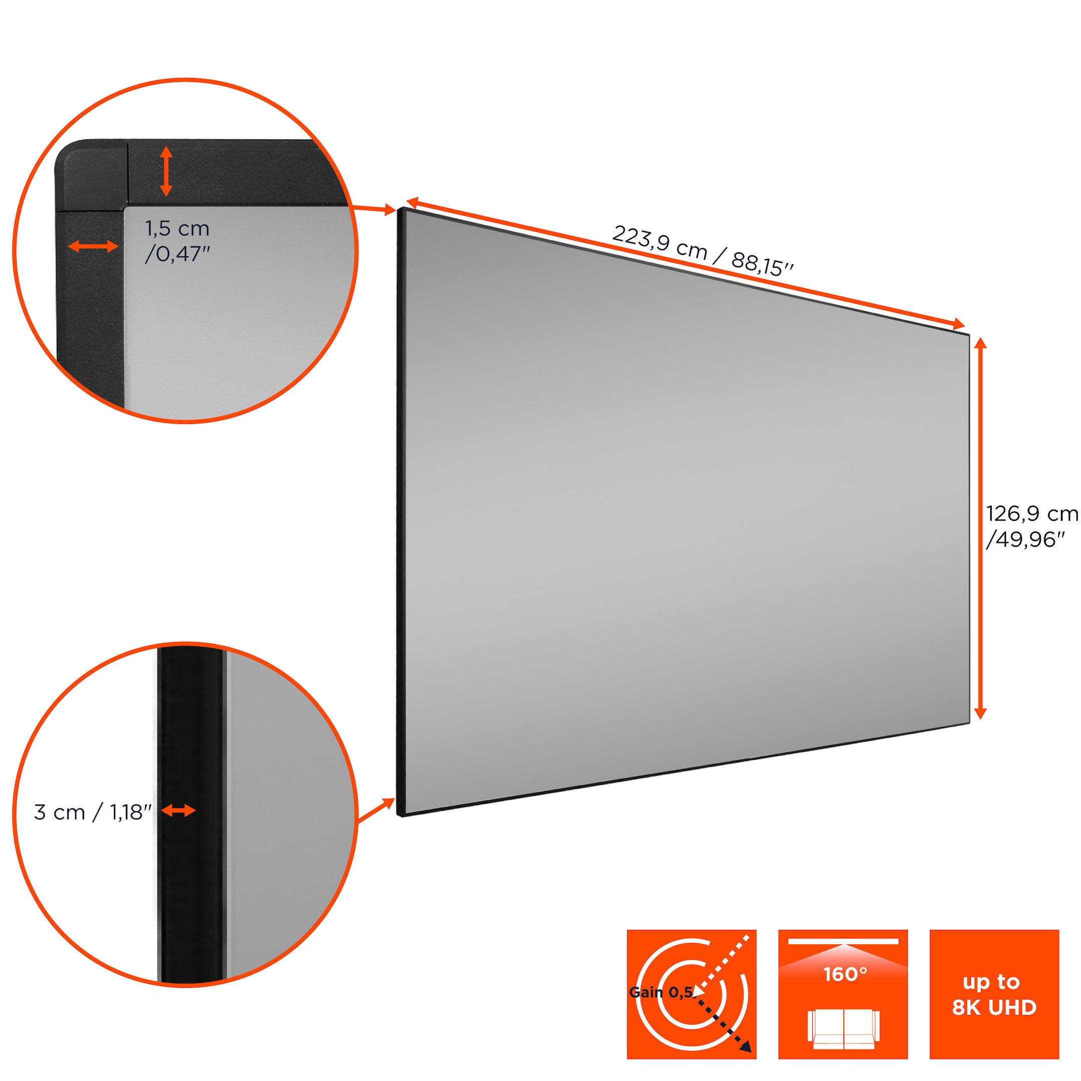 celexon CLR HomeCinemaPerformance UST - 100" Écran de projection sur cadre noir