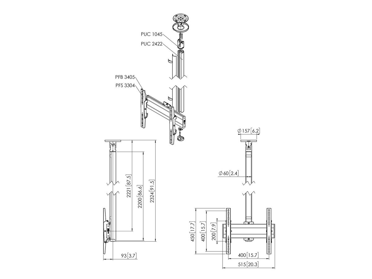 Vogel's Pro Deckenhalter Bundle - Display, <65, 220cm, 40kg, silber