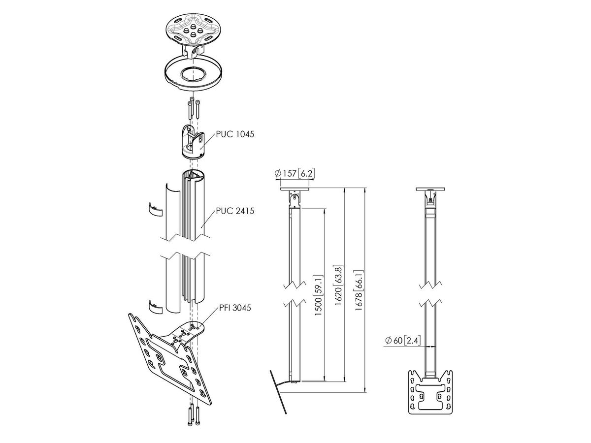 Vogel's Pro Ceiling Mount Bundle - Display, <43, 150cm, 40kg, silver