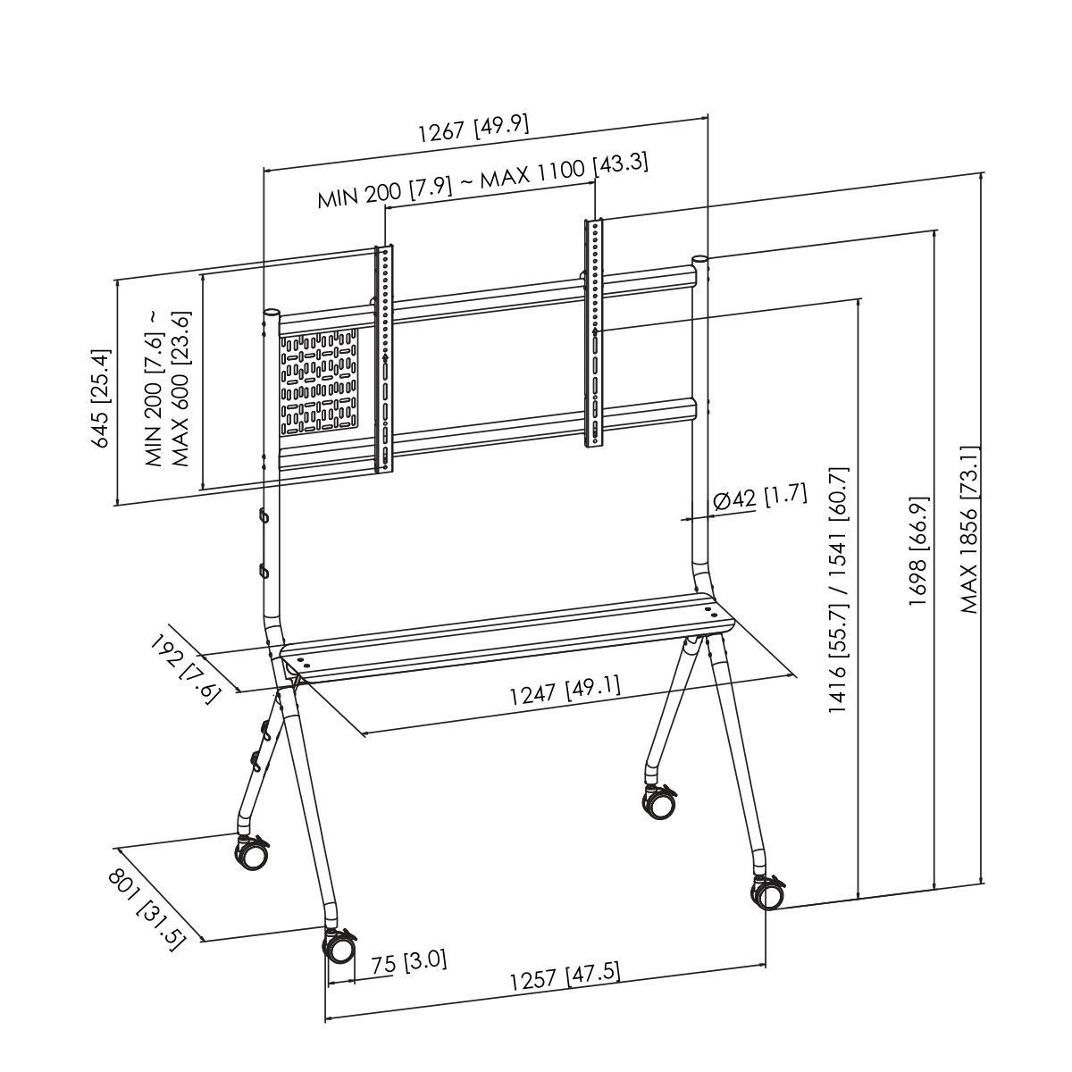 Vogel's ESSENTIAL T1021, schwarz - Bildschirm Trolley,1100x600, 120kg