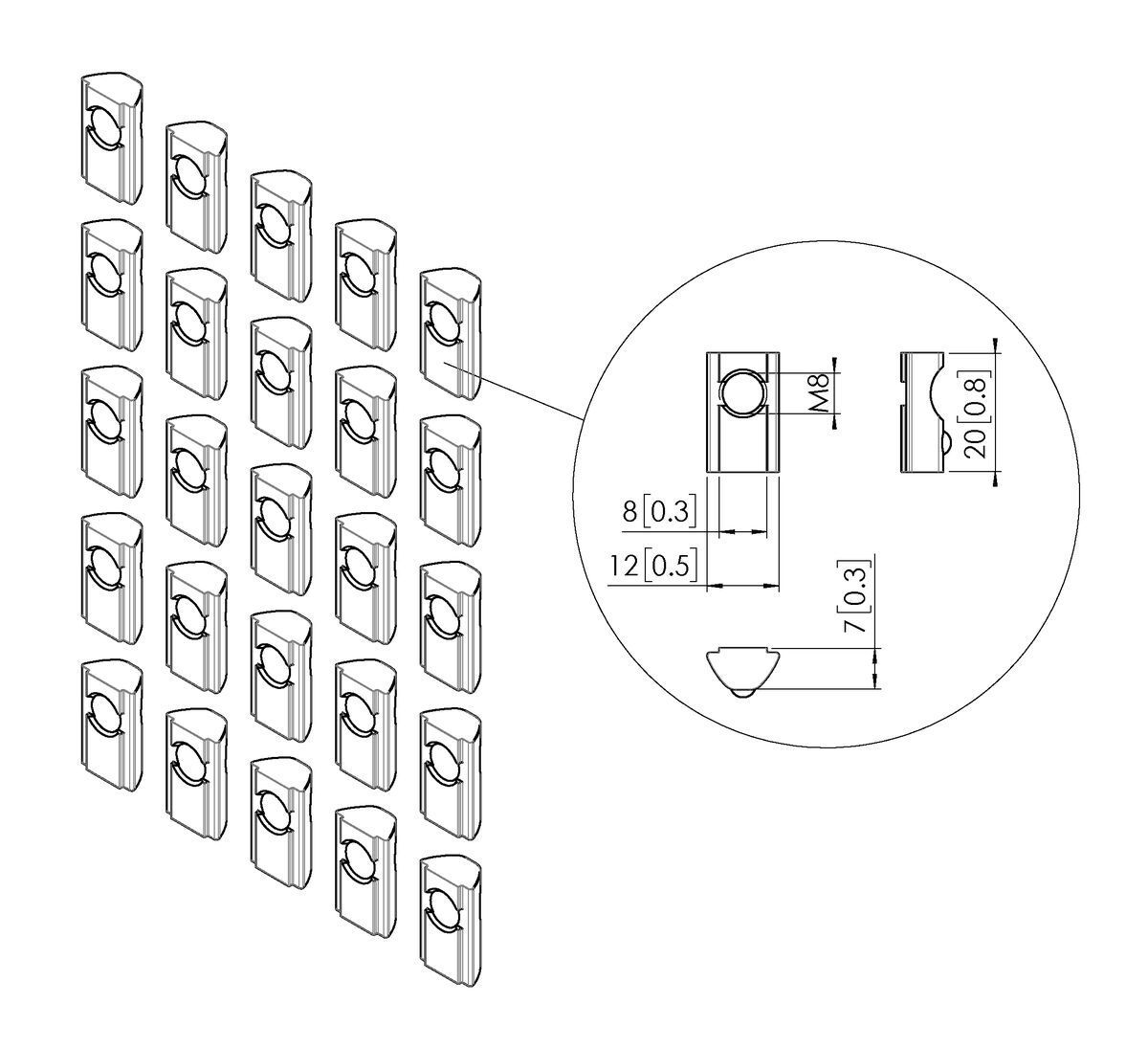 Vogel's Pro Écrous en T - Connect-It, 25pcs, PUC24xx-PFB34xx