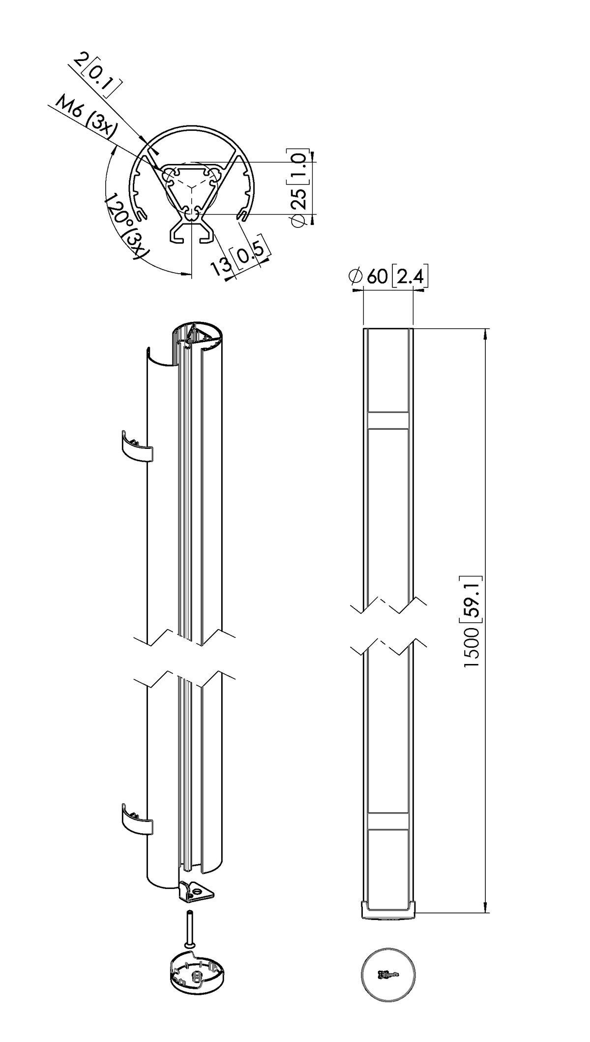 Vogel's Pro Deckenprofil, 150cm - Connect-It, modular, 40kg, silber