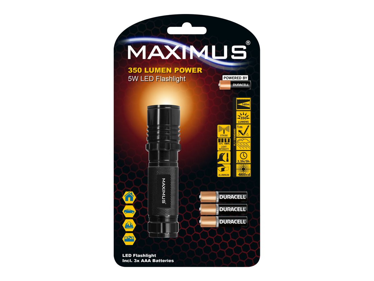 MAXIMUS LED Flashlight M-FL-013-DU - 5W 350lm 3xAAA Powered by Duracell