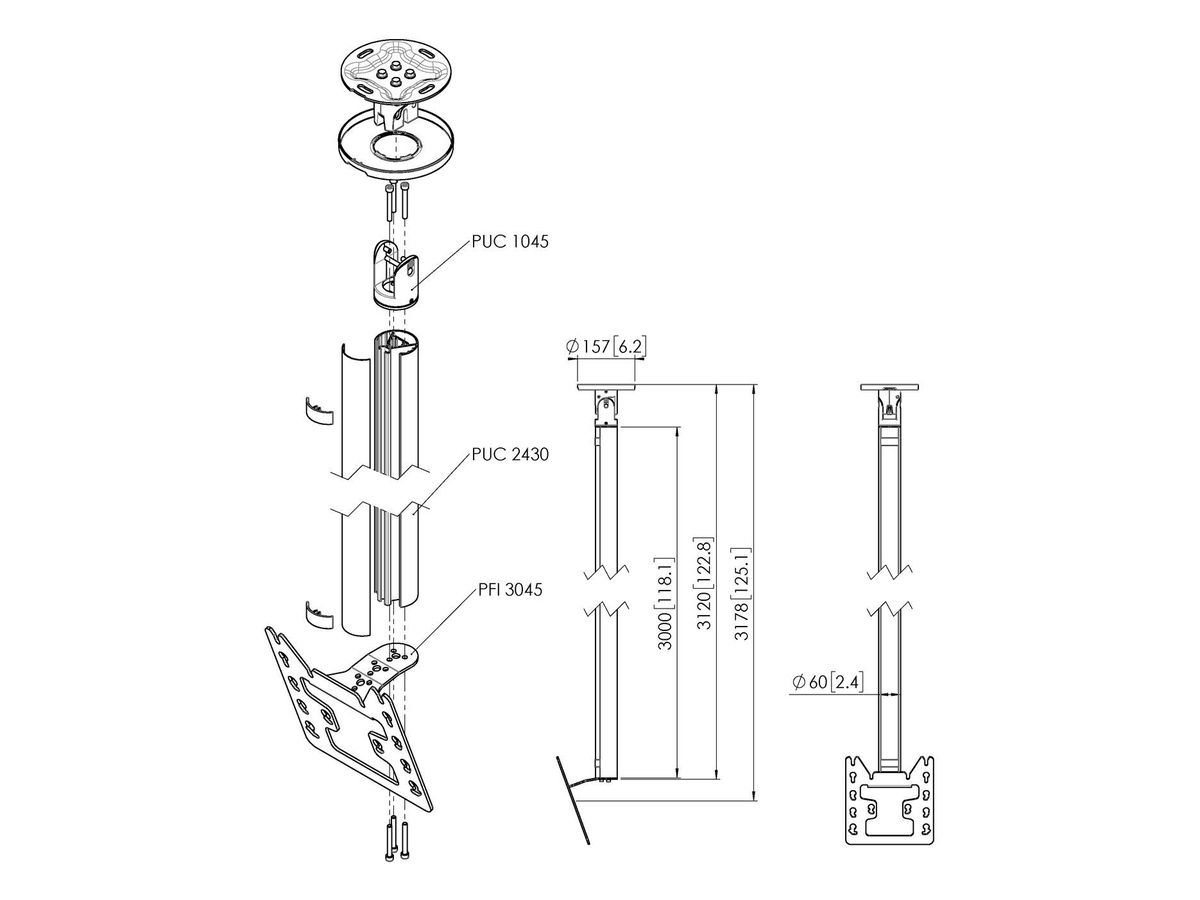 Vogel's Pro Ceiling Mount Bundle - Display, <43, 300cm, 40kg, black