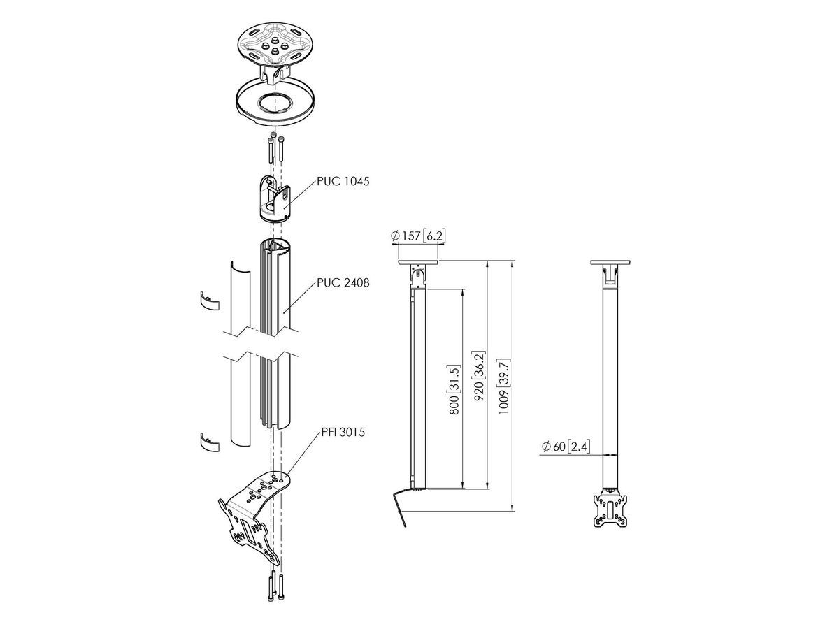 Vogel's Pro  Support plafond Set - pour écran, <32, 80cm, 40kg, argent