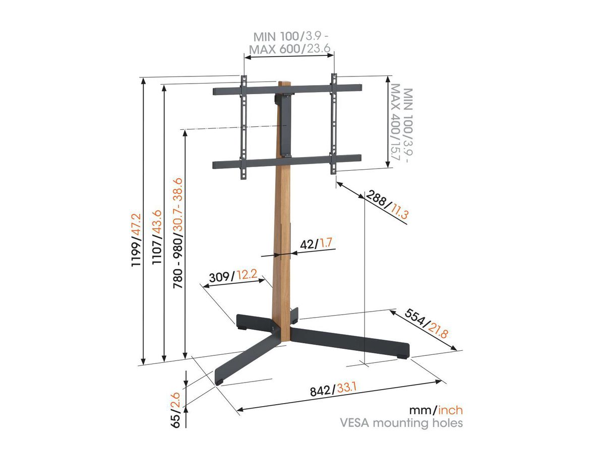 Vogel's Support TV Sur Pied - COMFORT, pivotant, 40-77", 50kg