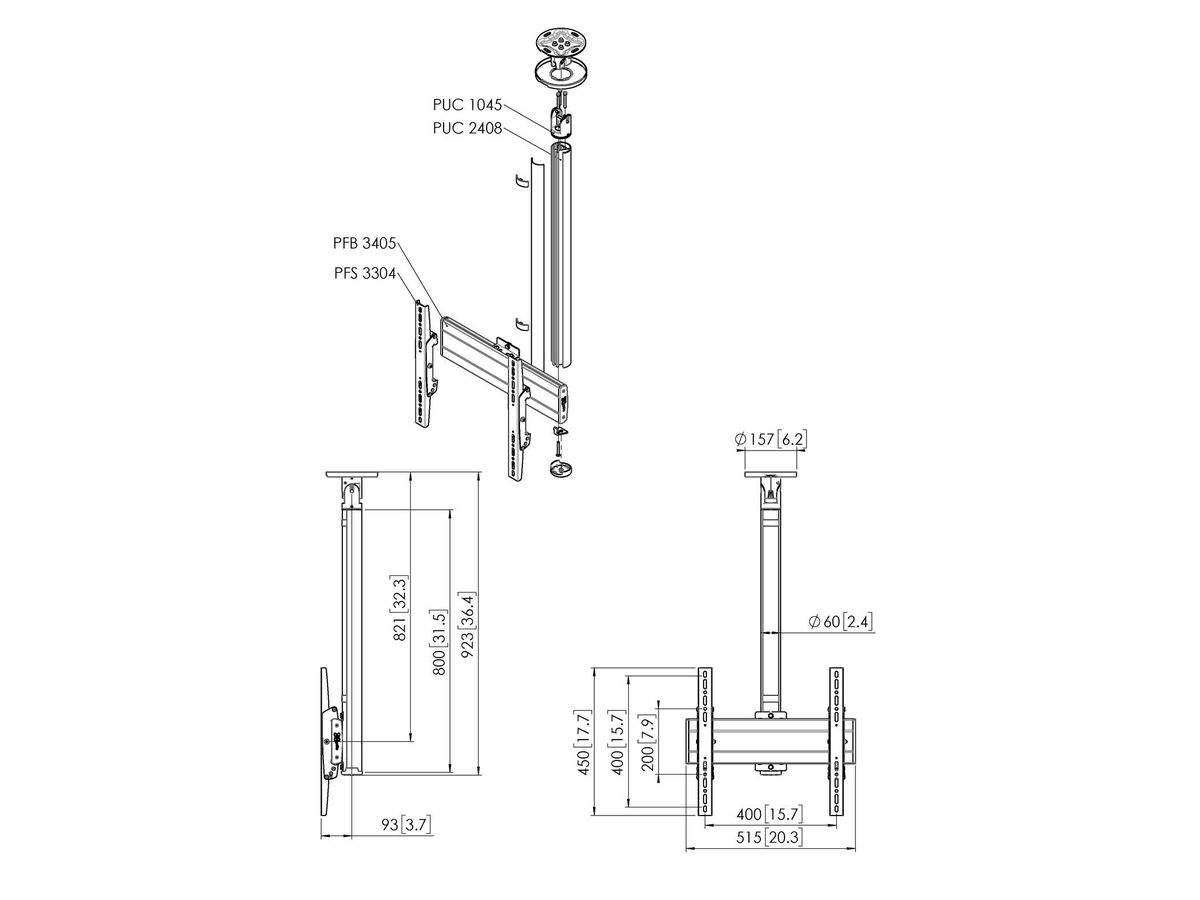 Vogel's Pro Deckenhalter Bundle - Display, <65, 80cm, 40kg, silber