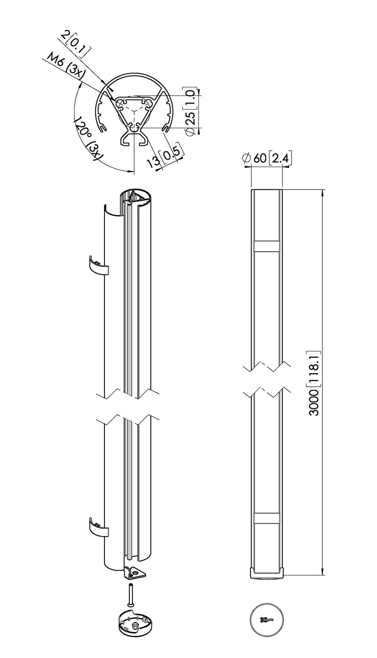 Vogel's Pro Deckenprofil, 300cm - Connect-It, modular, 40kg, silber