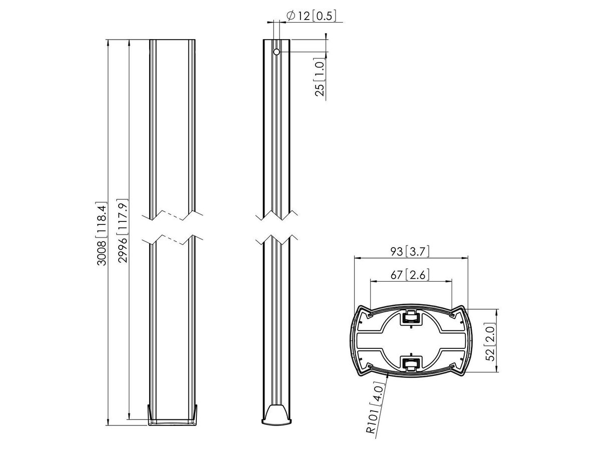 Vogel's Pro Deckenprofil, 300cm - Connect-It, modular, 80kg, silber