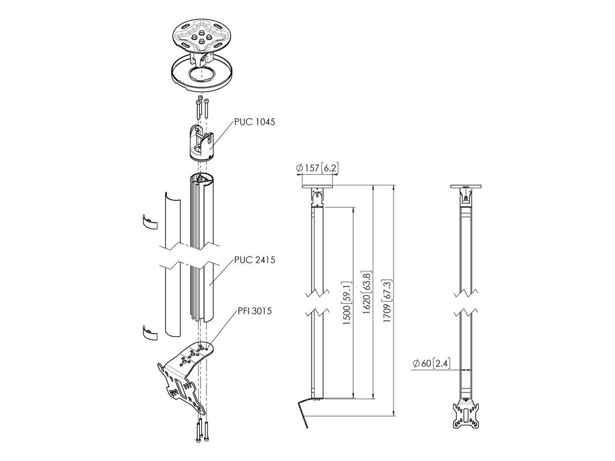 Vogel's Pro Ceiling Mount Bundle - Display, <32, 150cm, 40kg, black