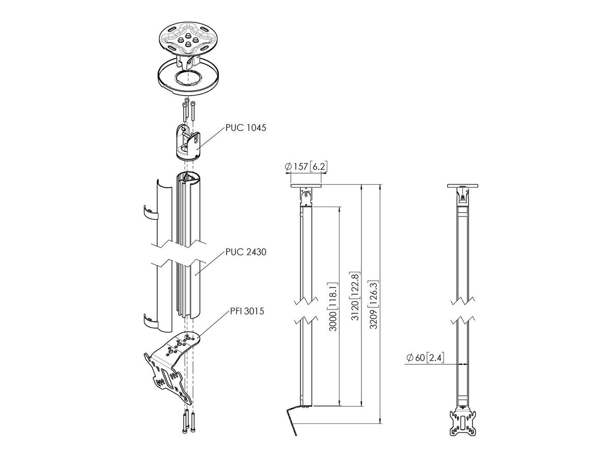 Vogel's Pro Ceiling Mount Bundle - Display, <32, 300cm, 40kg, black