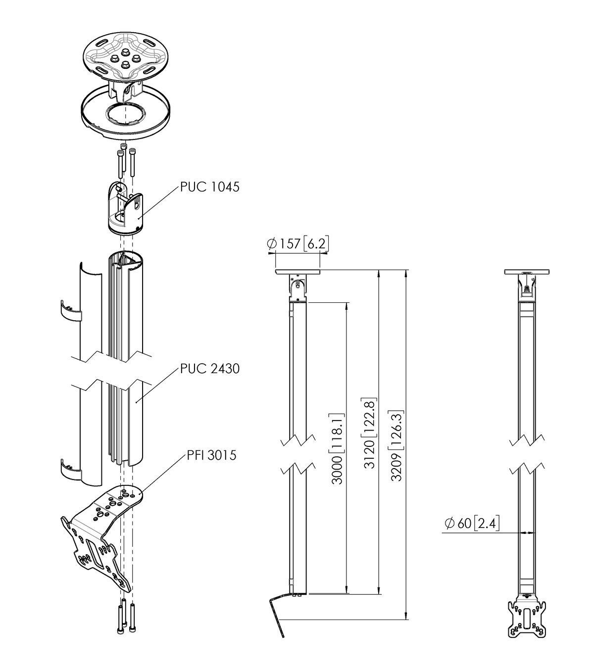 Vogel's Pro Deckenhalter Bundle - Display, <32, 300cm, 30kg, Silber