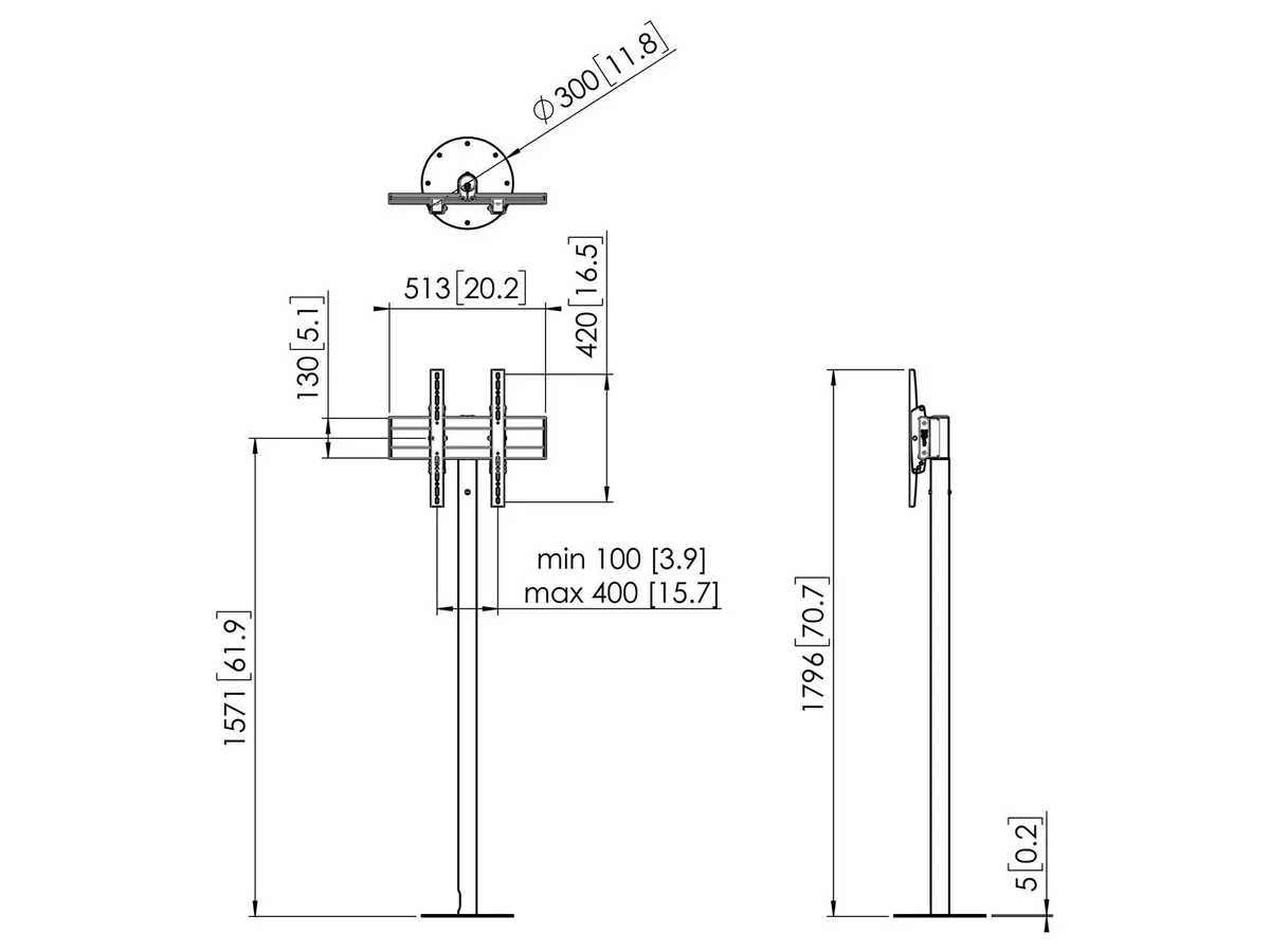 Vogel's Pro  Pied de sol set - pour écran, <55 158cm, 40kg, argent