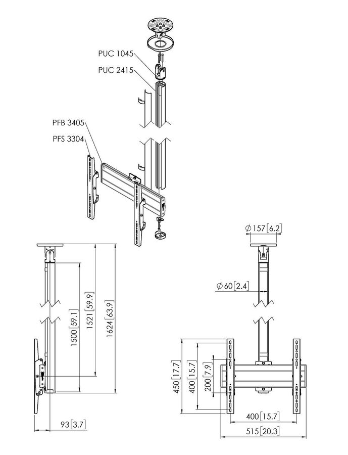 Vogel's Pro Deckenhalter Bundle - Display, <65, 150cm, 40kg, silber
