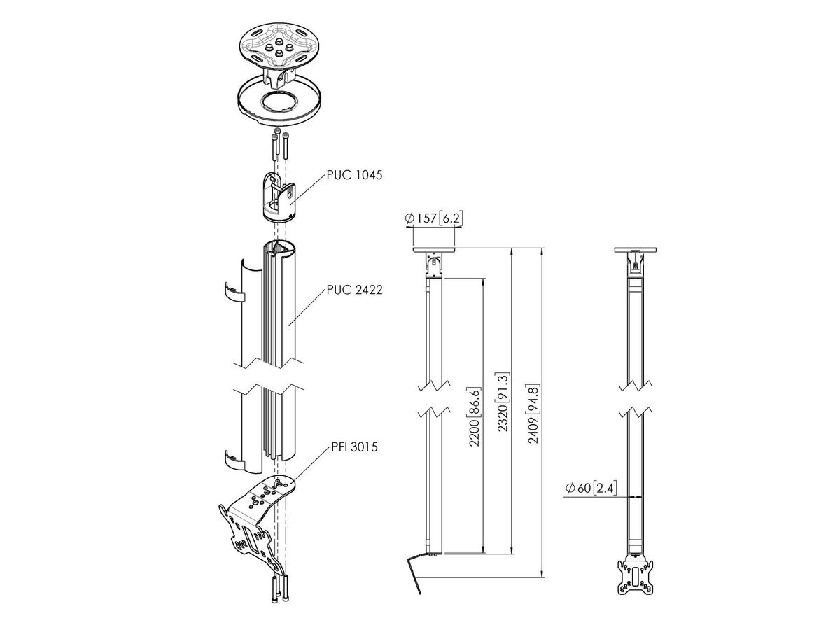 Vogel's Pro Deckenhalter Bundle - Display, <32, 220cm, 40kg, silber