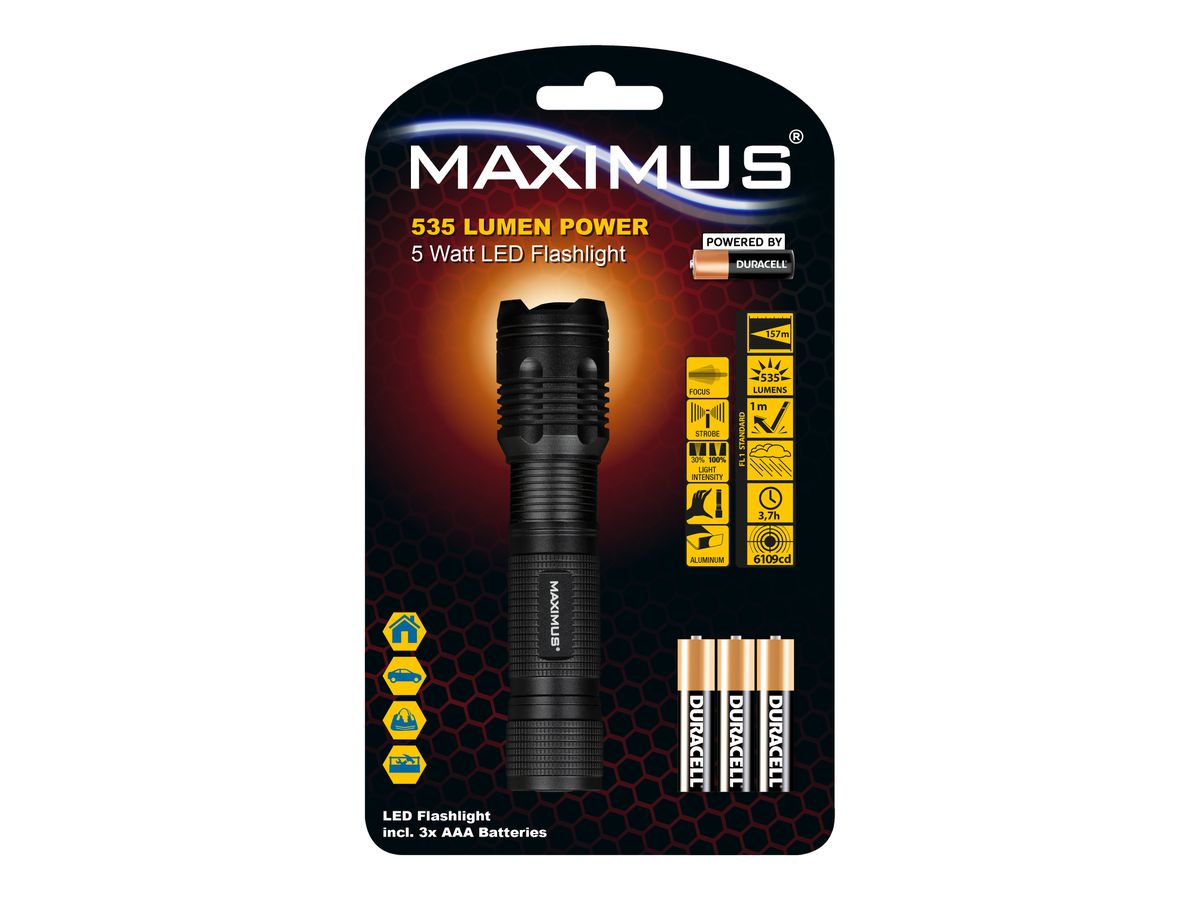 MAXIMUS LED Flashlight M-FL-008B-DU - 5W 530lm 3xAAA Powered by Duracell