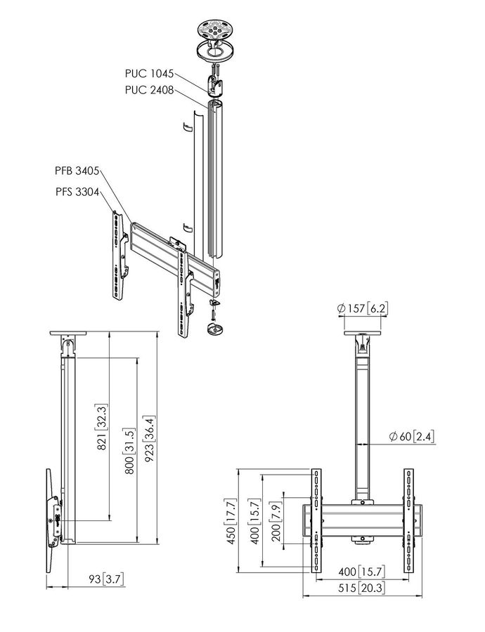 Vogel's Pro Deckenhalter Bundle - Display, <65, 80cm, 40kg, silber