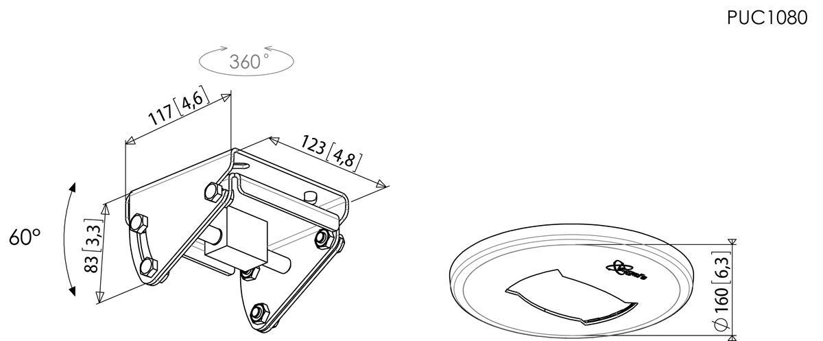 Vogel's Pro Adaptateur de plafond - pour PUC 25xx, 60kg, pivotant et inclinable