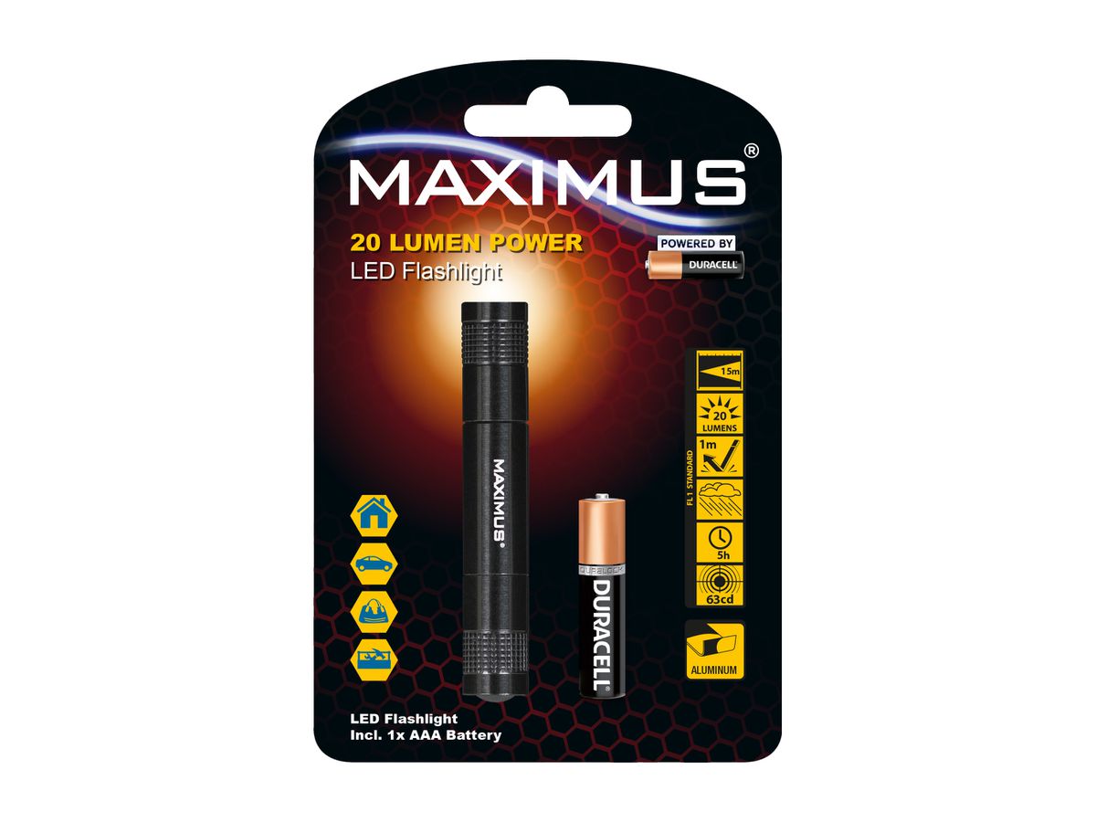 MAXIMUS LED Flashlight M-FL-003-DU - 0.5W 20lm 1xAAA Powered by Duracell