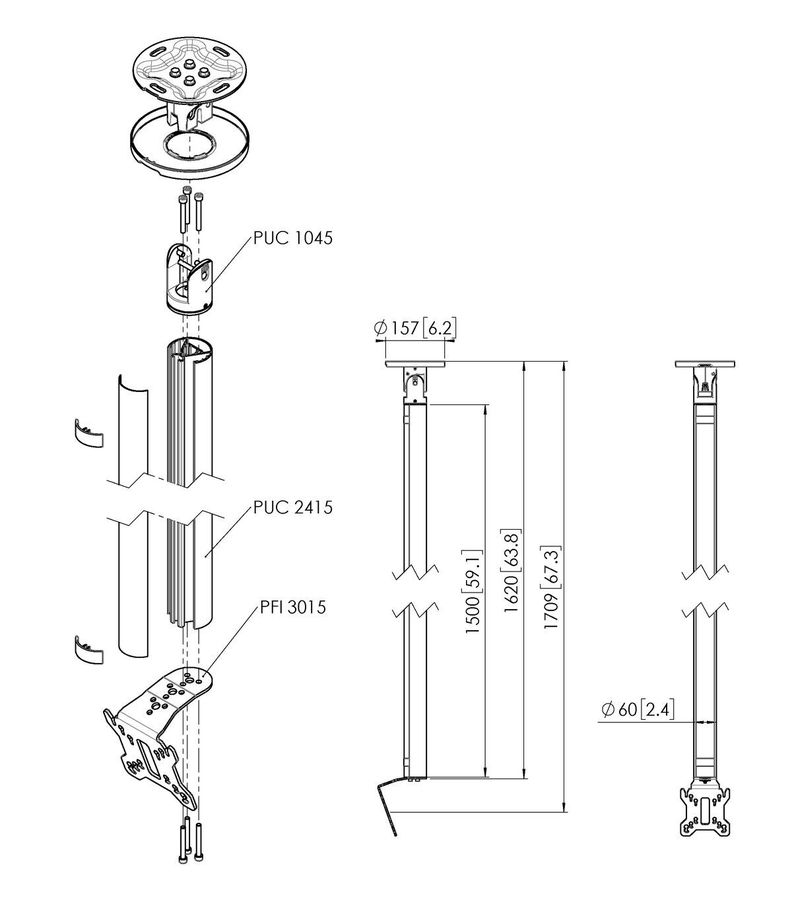 Vogel's Pro Deckenhalter Bundle - Display, <32, 150cm, 30kg, Schwarz
