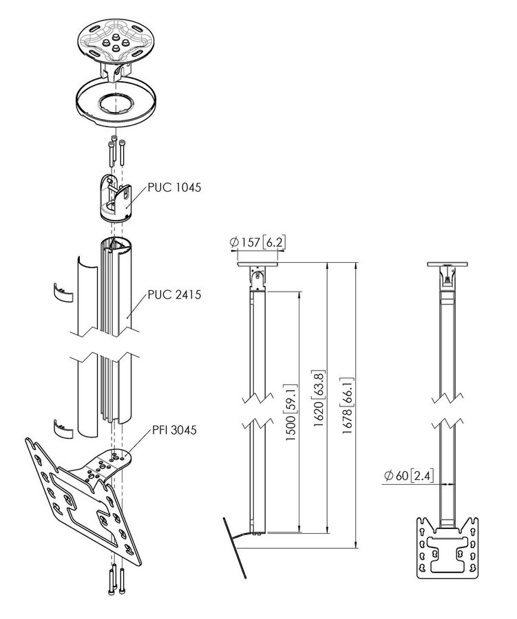 Vogel's Pro Deckenhalter Bundle - Display, <43, 150cm, 40kg, silber