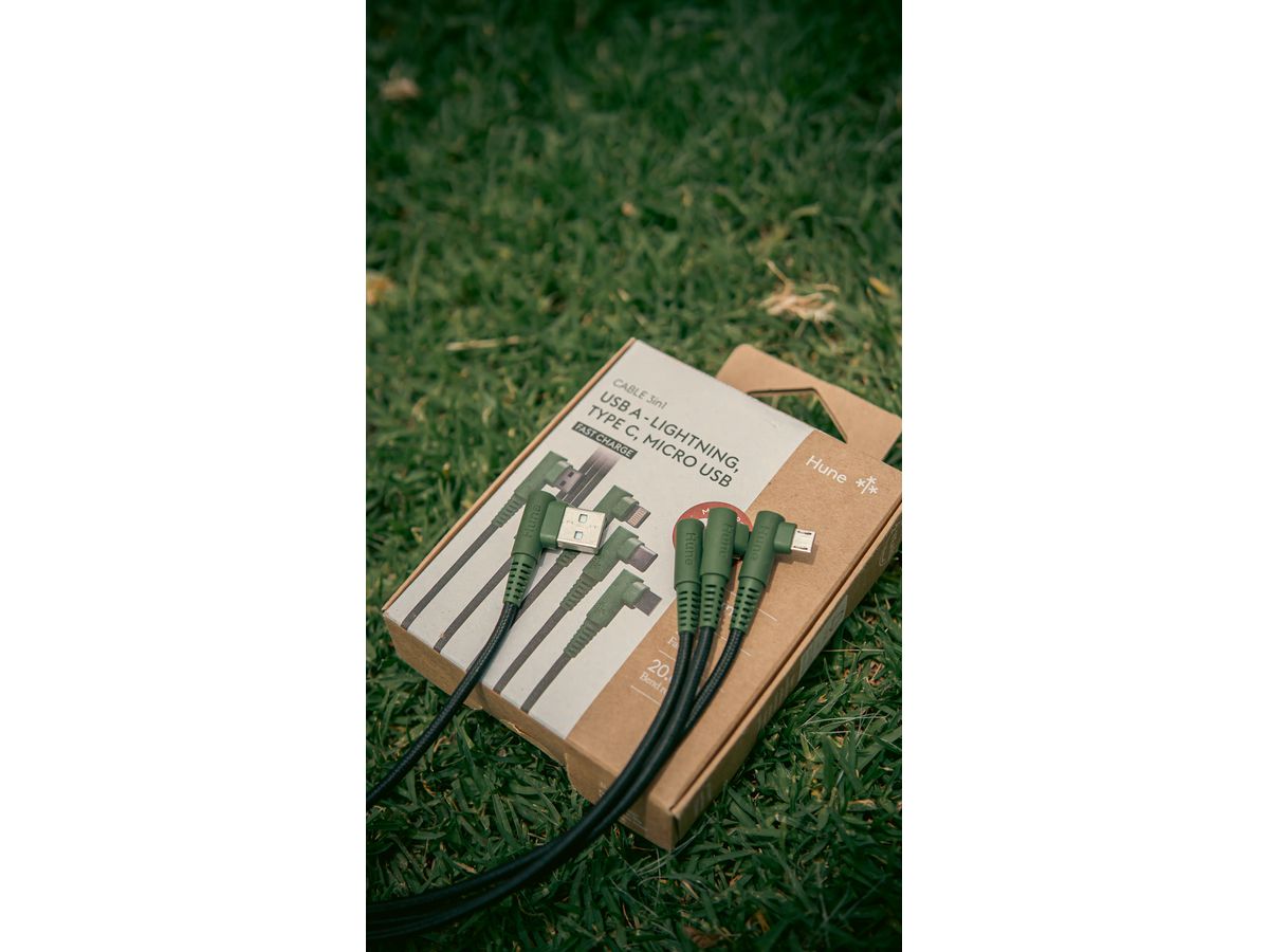 HUNE Ladekabel 90° 3in1 1.2m - Forest green