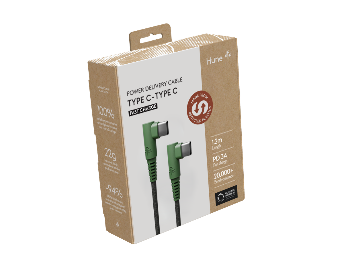 HUNE Ladekabel 90° TypeC-TypeC 1.2m - Forest green