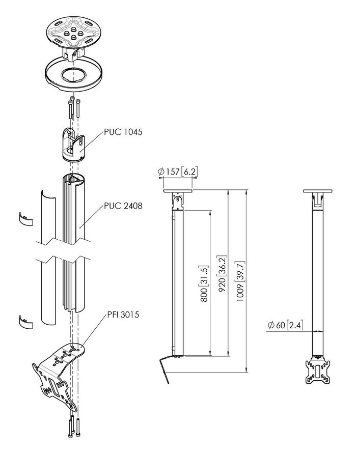Vogel's Pro Ceiling Mount Bundle - Display, <32, 80cm, 40kg, black