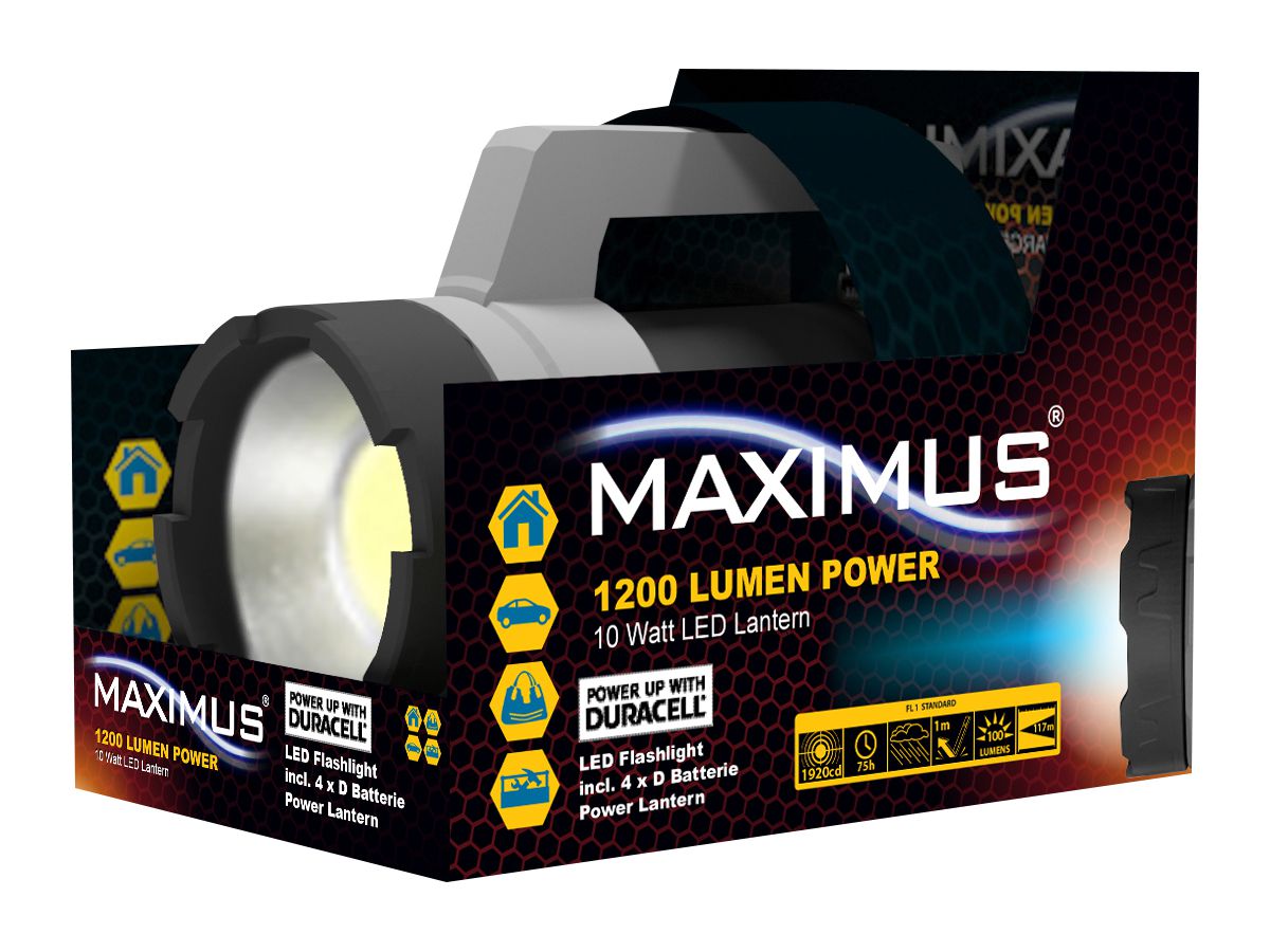MAXIMUS LED Worklamp M-LNT-003 - 10W 500lm 4xD Power up with Duracell