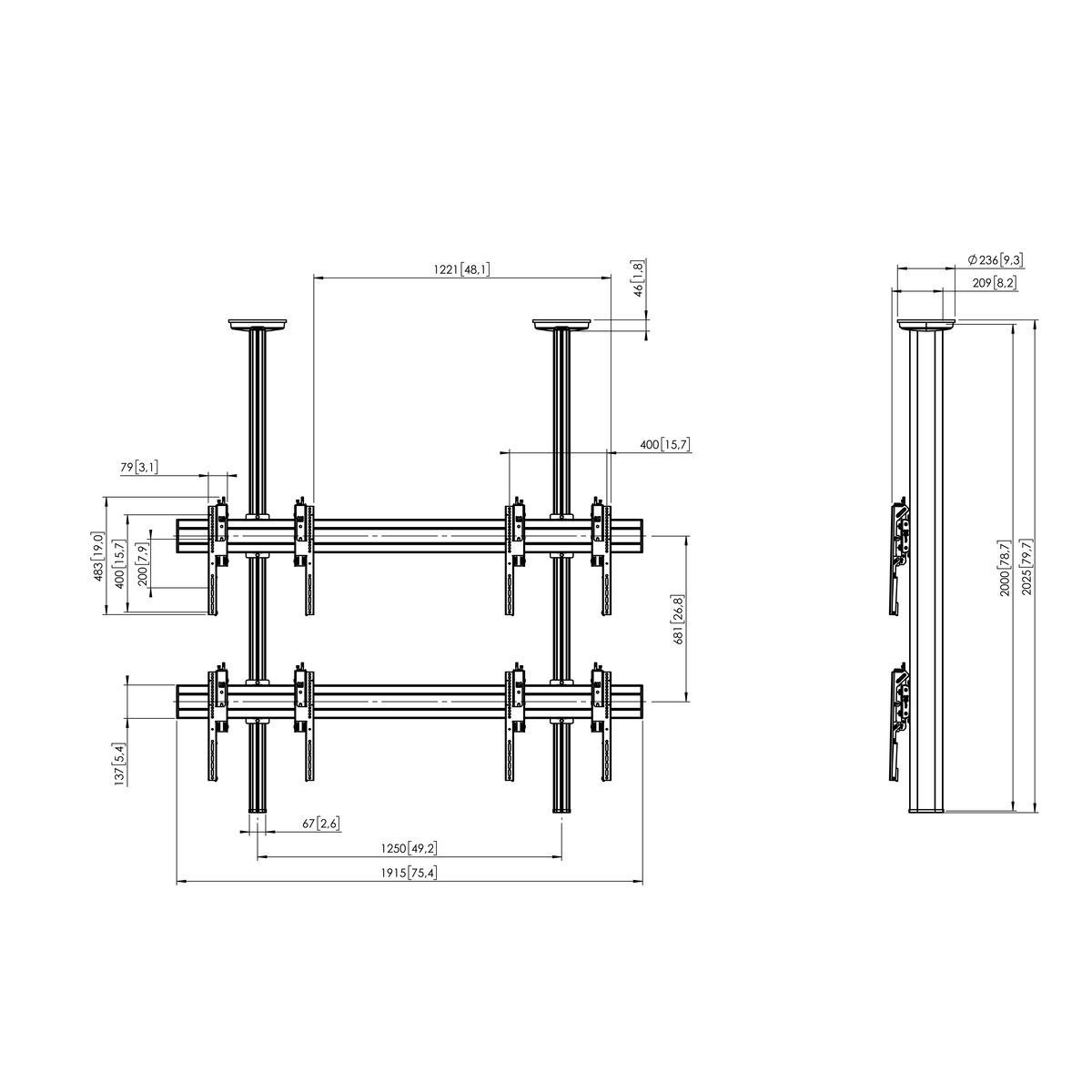 Vogel's Pro Ceiling Mount Bundle - Display, 2x2, <55, 200cm, black