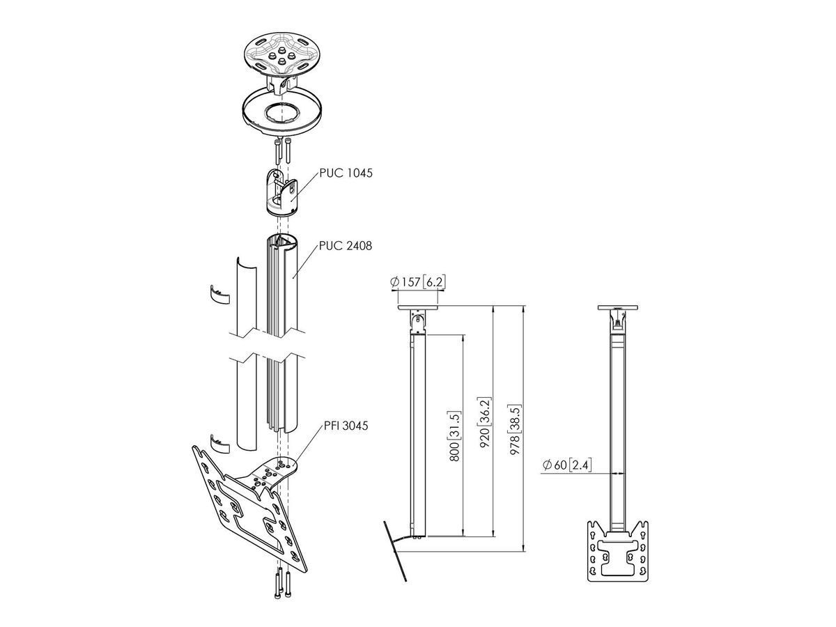 Vogel's Pro Deckenhalter Bundle - Display, <43, 80cm, 40kg, silber