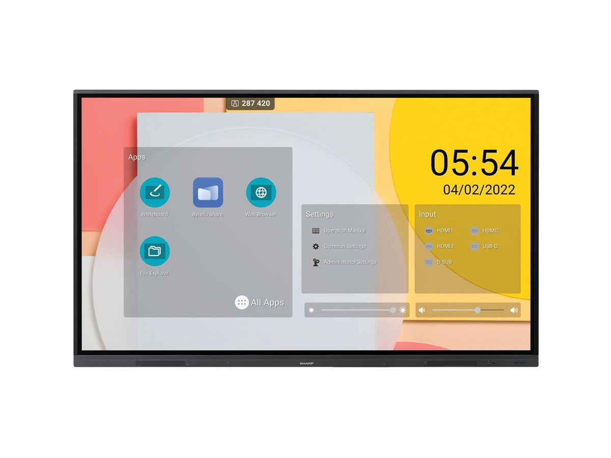 SHARP 65" LCD Display - UHD, 16/7, 350cd/m2, PrecisionTouch