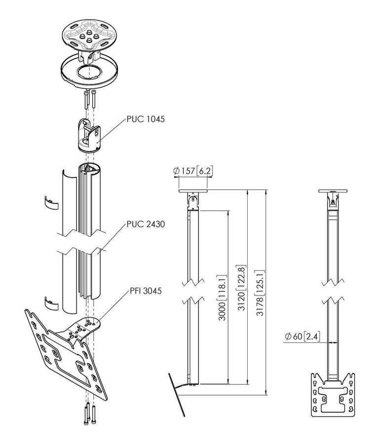 Vogel's Pro Deckenhalter Bundle - Display, <43, 300cm, 30kg, Silber