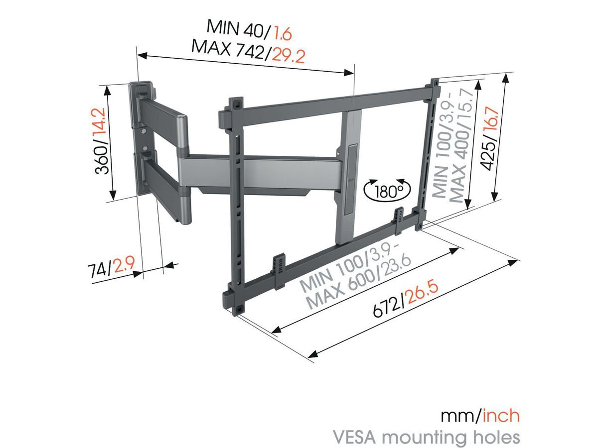 Vogel's TV-Wandhalterung - ELITE, schwenkbar, 55-100", 55kg