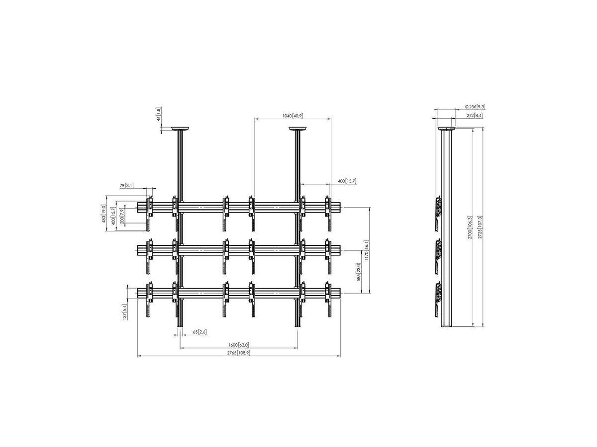 Vogel's Pro Ceiling Mount Bundle - Display, 3x23, <46, 270cm, black