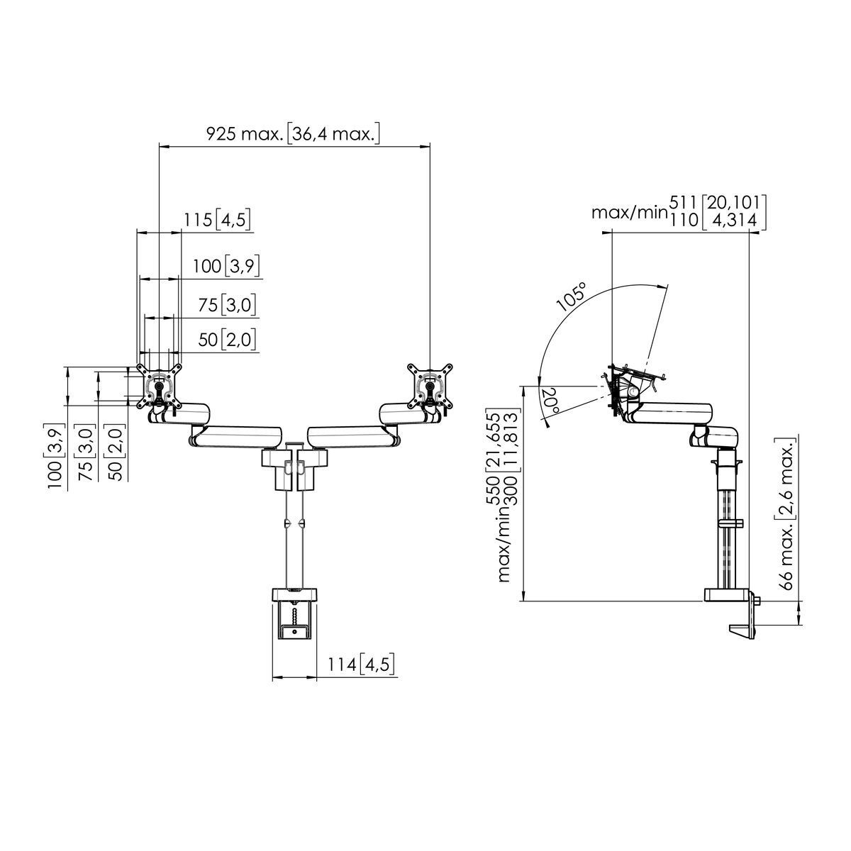 Vogel's Pro Doppel-Monitorhalterung - Motion,höhenverstellbar,2x20kg, schwarz