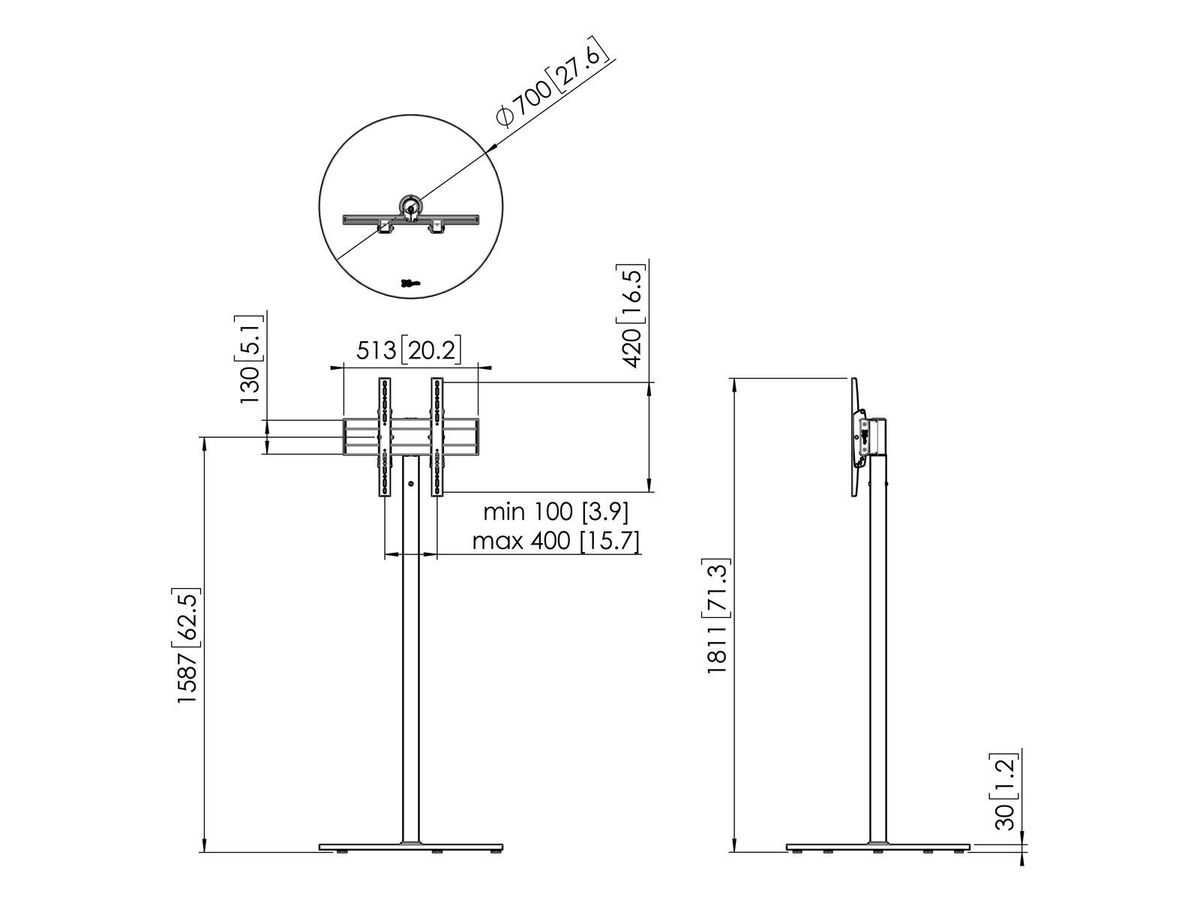 Vogel's Pro  Pied de sol set - pour écran, <55 158cm, 40kg, argent