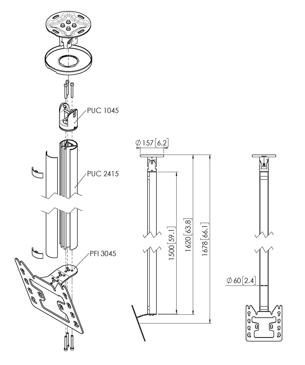 Vogel's Pro Deckenhalter Bundle - Display, <43, 150cm, 40kg, schwarz